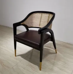 Dreamhause Simple Modern American Solid Wood Dining Chairs Wood Rattan Chair Nordic Cafe Chair with PU Upholstered