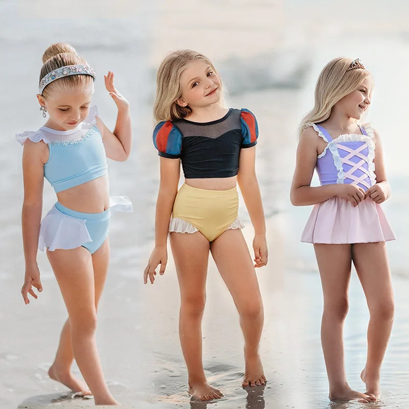
Princess Swimsuit One Piece Swiming Suit Girl Swimwear Beachwear Children Bathing Suit Baby Siamese Triangle Princess Bikini 
