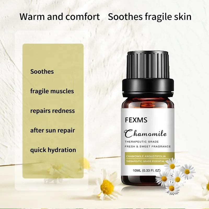 FEXMS 100% Natural Chamomile Essential Oil 10 ml Wholesale Chamomile Oil for Skin Body Massage Oil and Aromatherapy