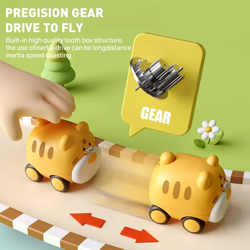 Pack Of Two Cartoon Press Sliding Cute Ejection Catapult Inertia Mini Plastic Animal Friction Car For Kids