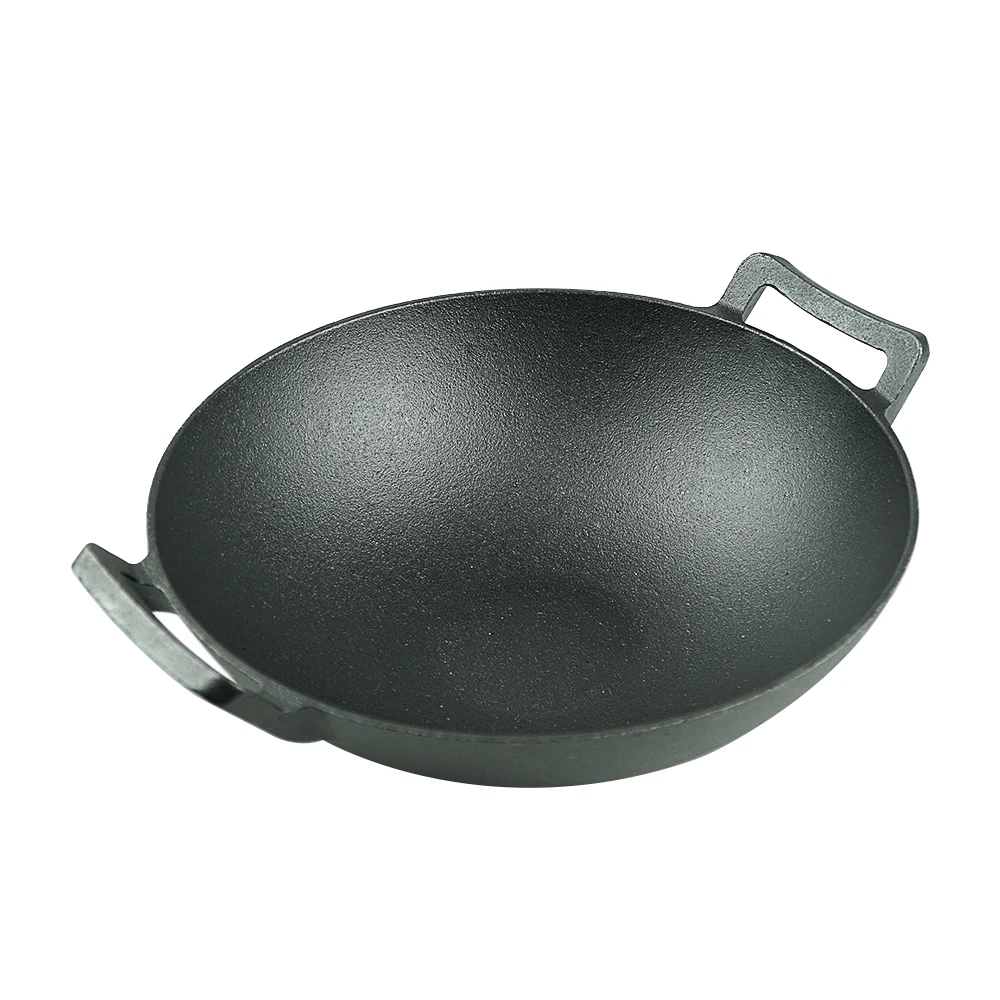 30cm Cast Iron Wok Pan Double Handle Pre-seasoned Chinese Traditional Cast Iron Cooking Wok Pots