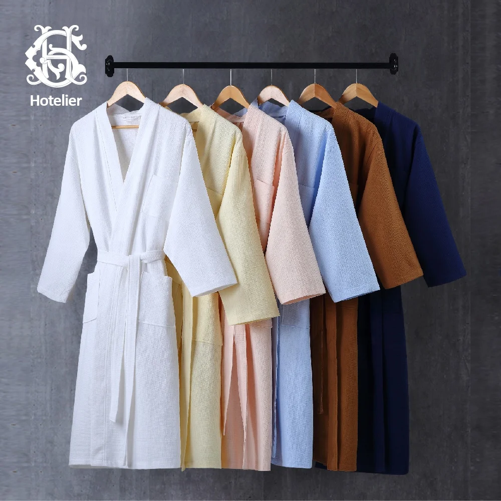 OEM Hotel Kimono And Lapel Spa Waffle Bathrobe Cotton Massage Robe Customizable Hotel Robes