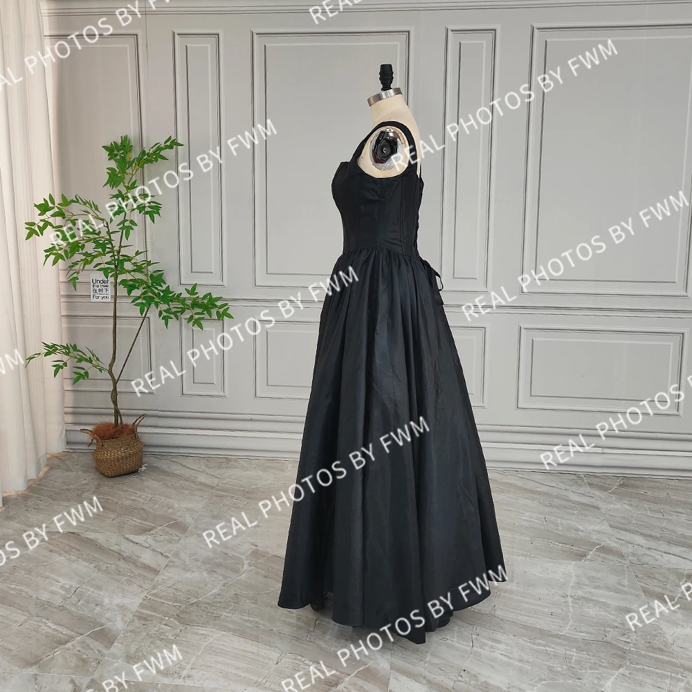 100% Настоящее фото высококачественное черное свадебное платье трапециевидной формы с квадратным воротником для невесты 2024 корсет на спине вечернее макси без рукавов