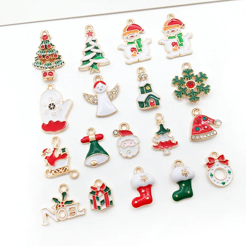 Christmas Charms Assorted Gold Plated Enamel Xmas Pendant DIY for Necklace Bracelet Jewelry Making and Crafting