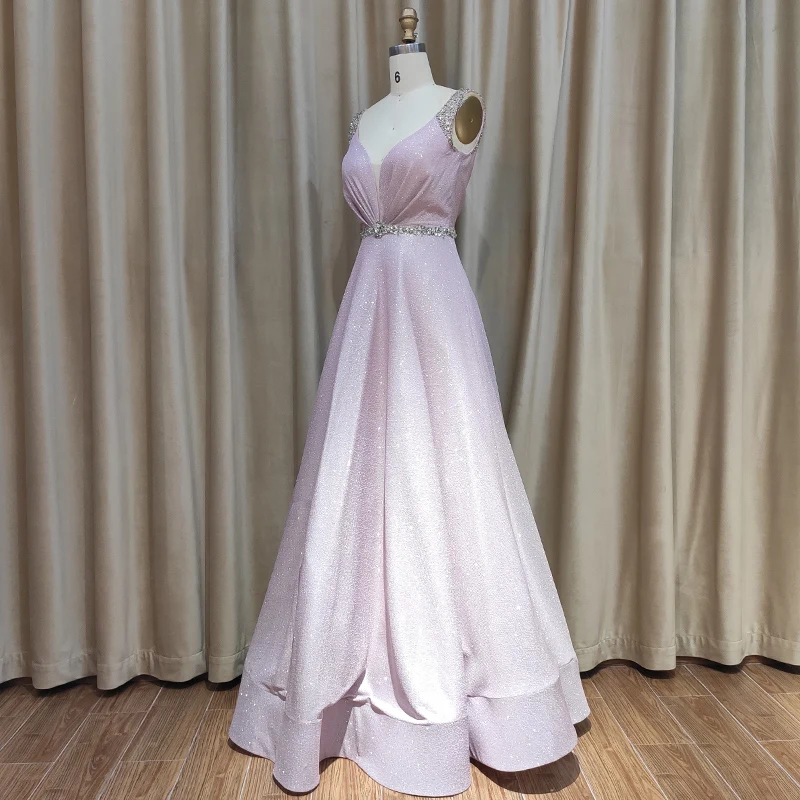 Custom High Quality Latest Gown Evening Dress A Line Long Pink Evening Dresses for Women