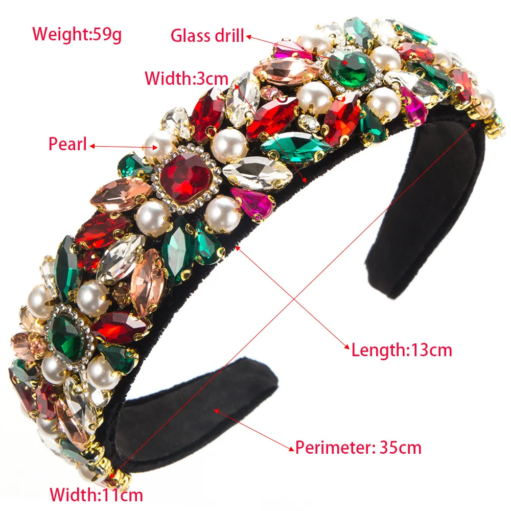 Retro court style Baroque heavy industry hair bands velvet fabric wide edge diamond pearl hair accessories wholesale headband