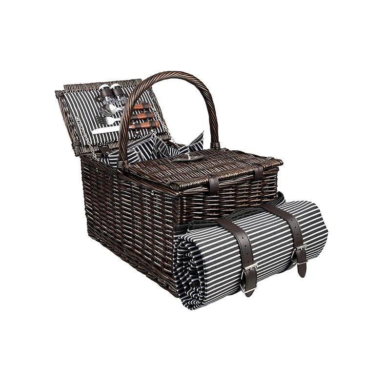 Wholesale OEM outdoor Camping handmade wicker rattan basket picnic basket with handle