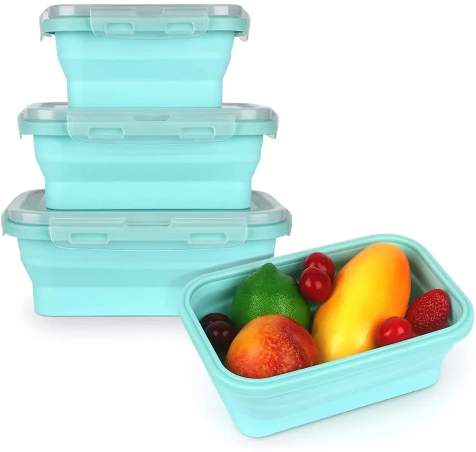 Food Storage Containers With Lids 4PCS Silicone Collapsible Lunch Box Airtight Vacuum Seal Freezer Microwavable Food Containers
