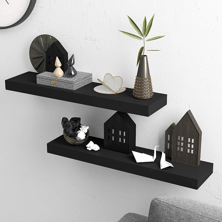 Black decorative wooden wall shelf suitable for storage in kitchen and bedroom