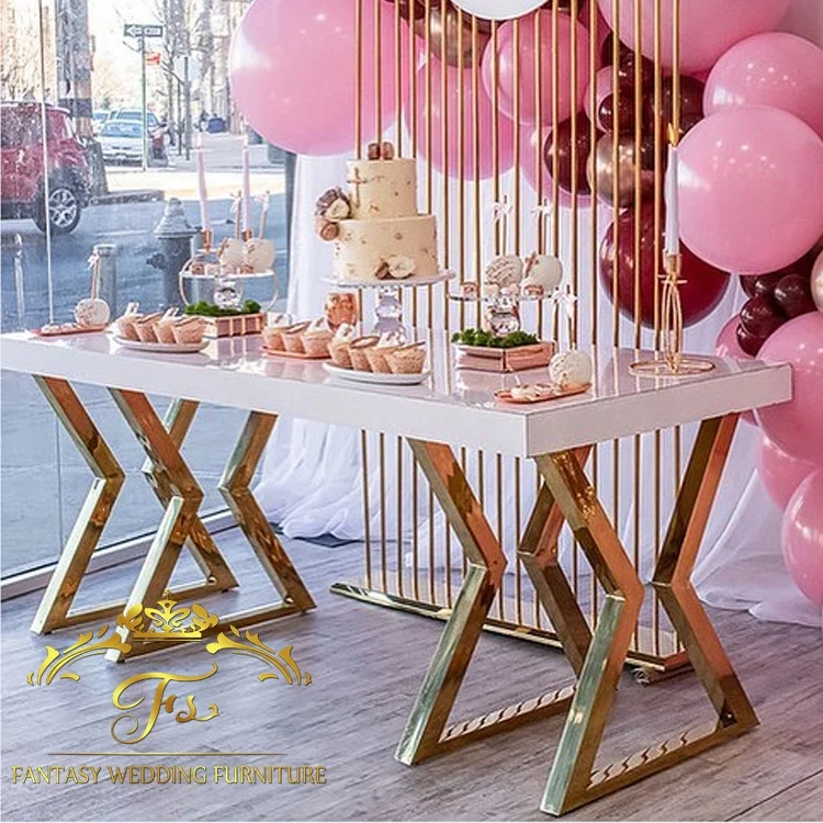Wholesale gold stainless steel rectangle party dining tables for wedding reception