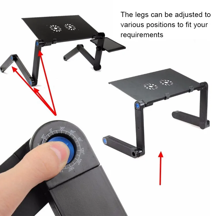 2024 Home Office Outdoor Aluminum Folding Laptop Table With Cooling Fan Bed Side Table Portable Adjustable Folding Laptop Desk