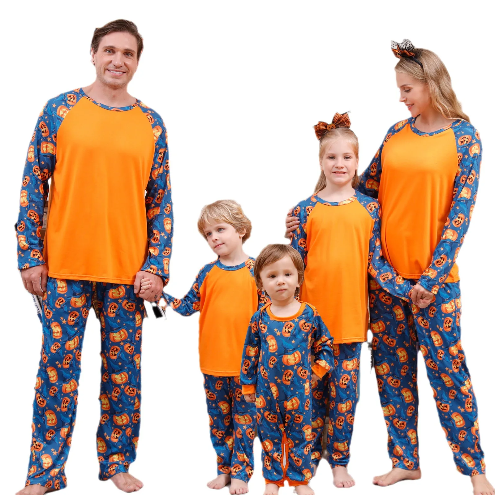 Sublimation Halloween Pjs Family Matching Pajamas Pumpkin Long Sleeve Top Striped Pants Trousers Sleepwear Halloween pjs