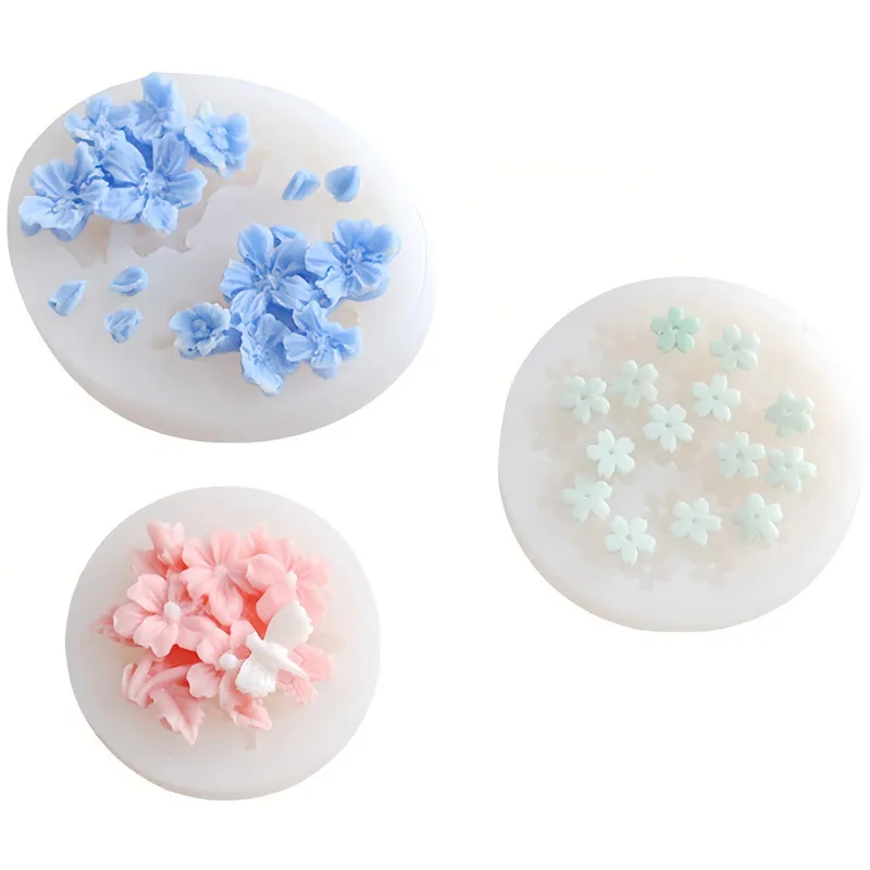 Y4836 Handmade Mini Flowers Fondant Candle Mold DIY Silicone Peach Blossom Sakura Daisy Flower Mold