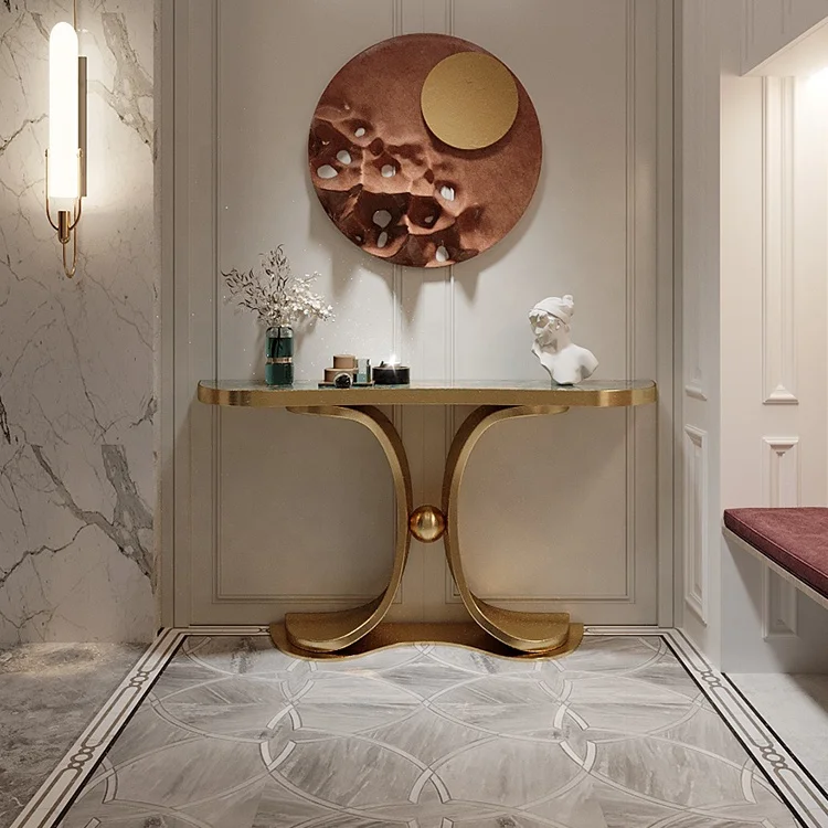 luxury style console desk white marble top with gold stainless steel base console tables living room furniture