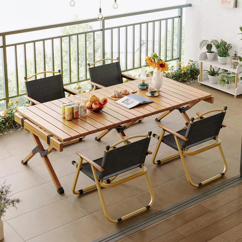 Portable Storage Foldable Wooden Camping Table And Chairs Set Outdoor Garden Dinner Party Vintage Wood Folding Dining Table