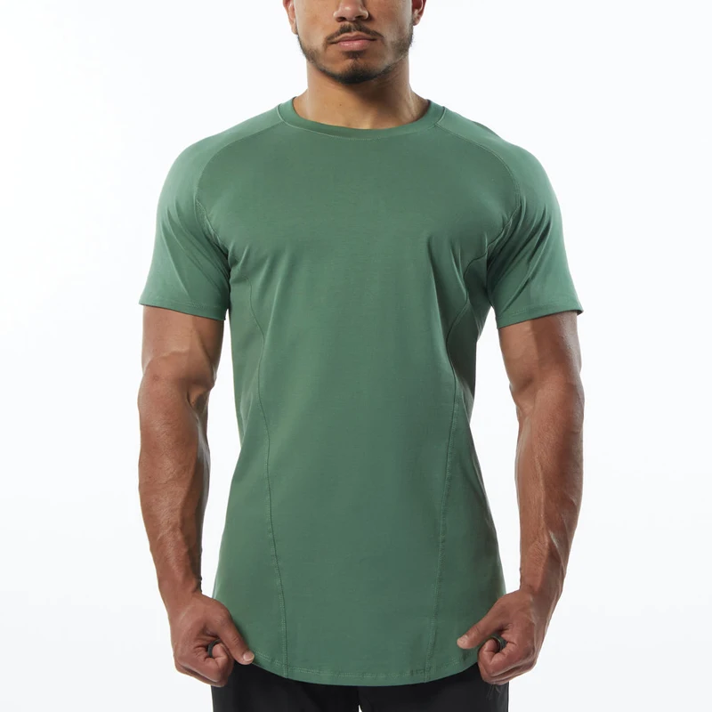 Custom screen printing quick dry polyester t-shirtst curve bottom gym athletic fitness work out wear sports t shirt