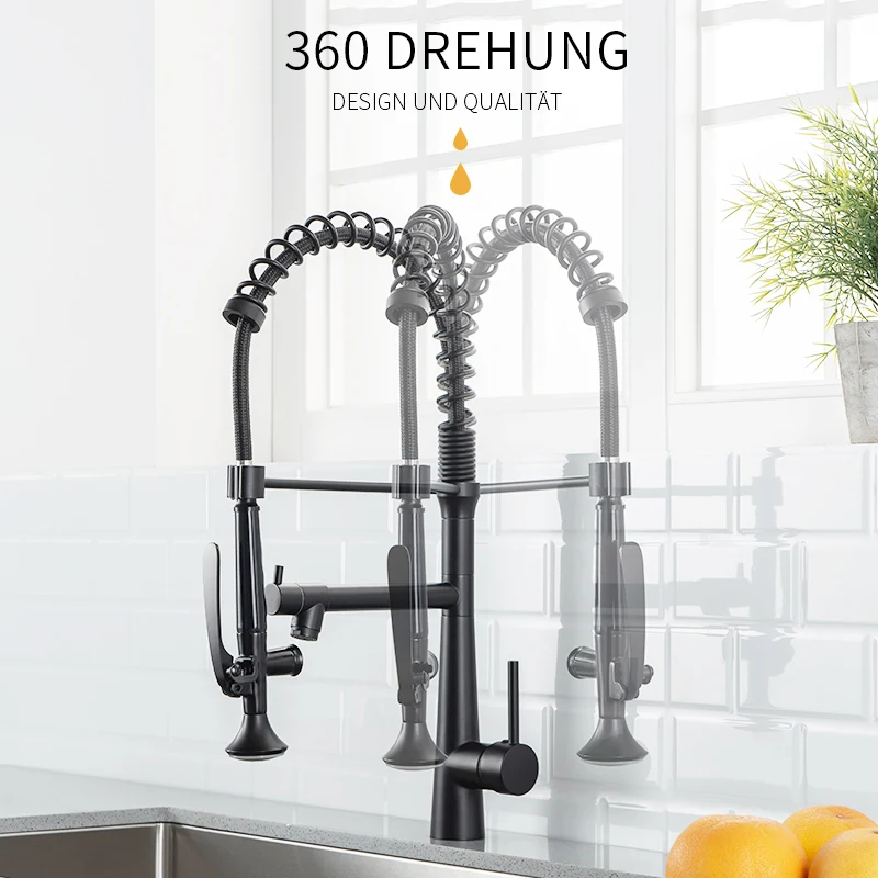 Fapully High Quality Pull Down Single Handle Flexible Sink Black Led Kitchen Faucet