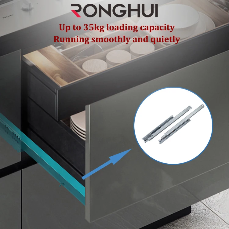 Ronghui Full Extension 3-fold Undermount Press Rebound Drawer Channel Slide Hidden Slide