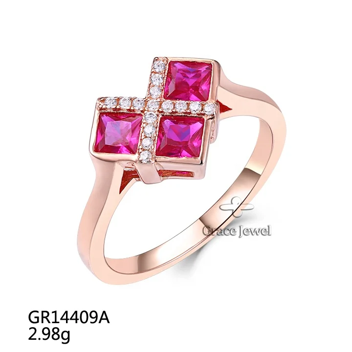 SET14409A Grace Jewelry Modern Unique Gold Plated 925 Sterling Silver Heart Ruby Ring Earring Necklace Bracelet Jewelry Set