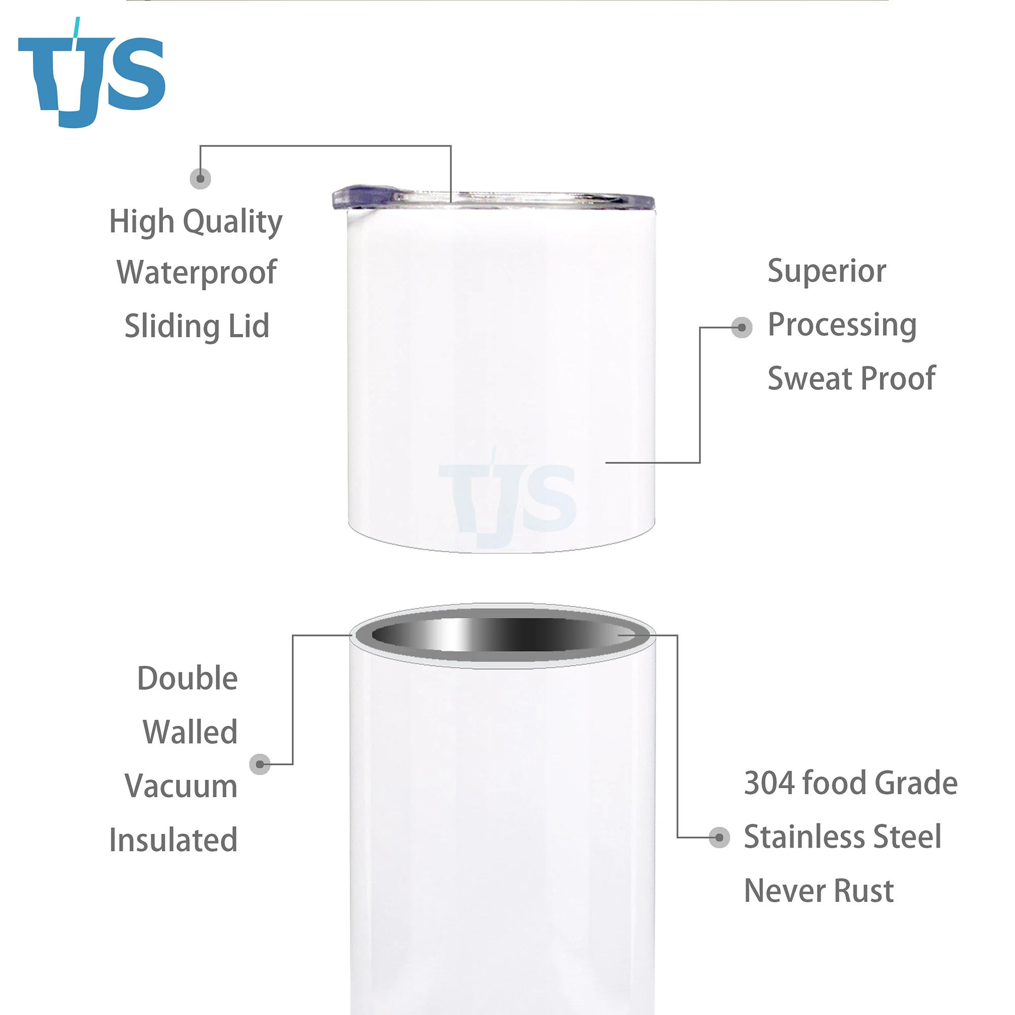 Free shipping USA warehouse RTS 20 oz white straight skinny blanks sublimation tumblers 20oz with plastic straw and rubber