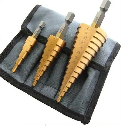 3pcs sets straight groove spiral bit hss step drill