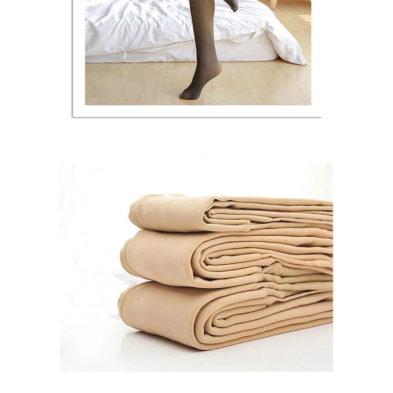 Autumn and winter high waist fishbone transparent skin plus velvet thick foot pantyhose