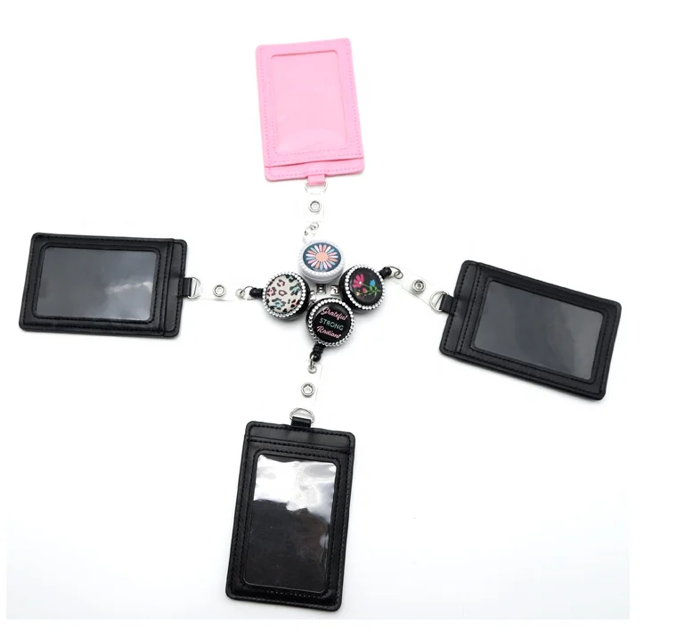 Custom Retractable Metal yoyo badge reel id card holder Nurse ID Felt rhinestone badge reel lanyard clip