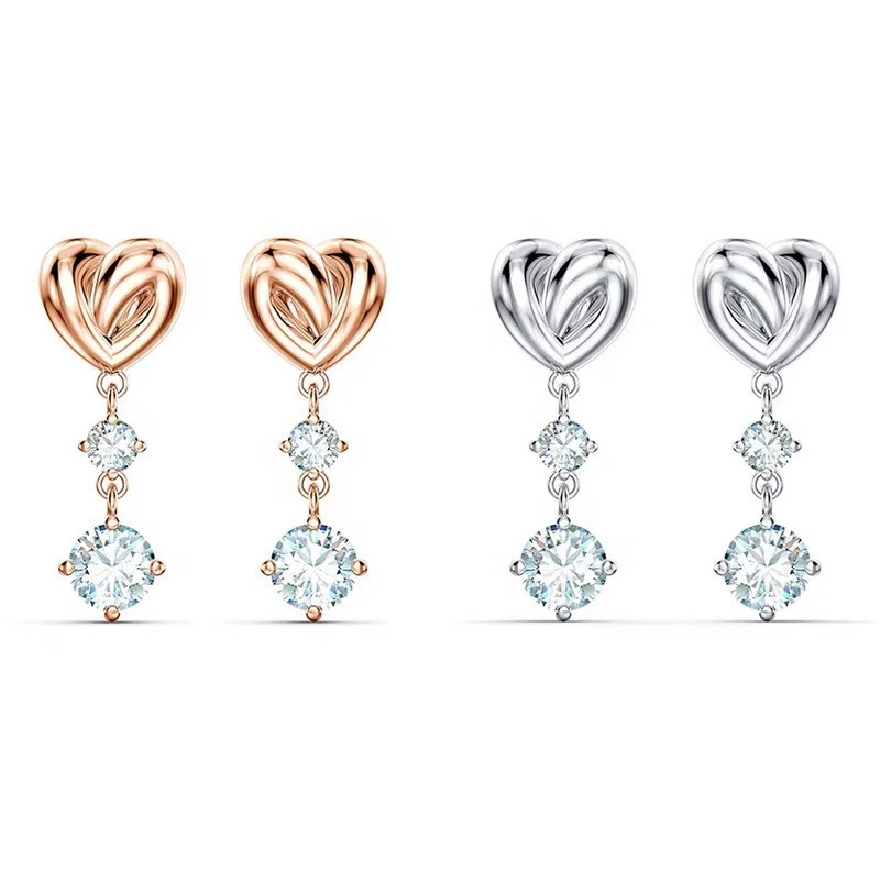 Luxury Designer Twist Heart Stud Earrings Zircon Crystal Wedding Earrings Women Trendy