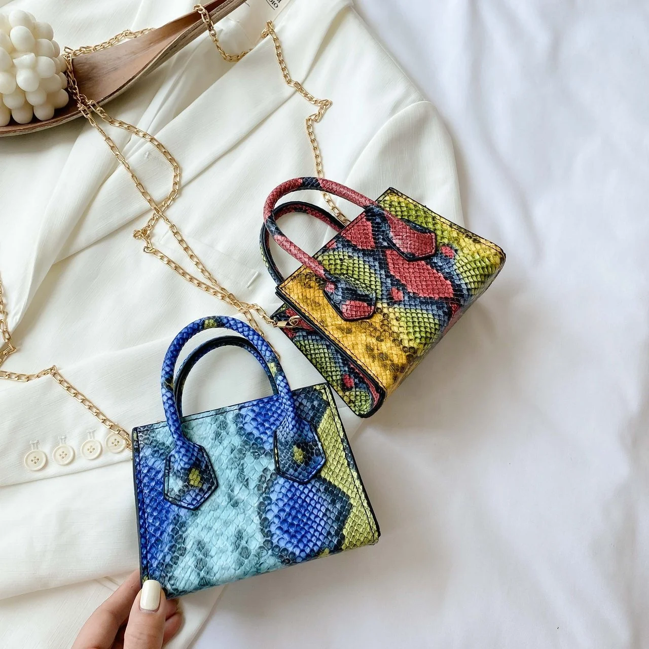 Hot Sale Luxury women colorful PU python leather print handbag