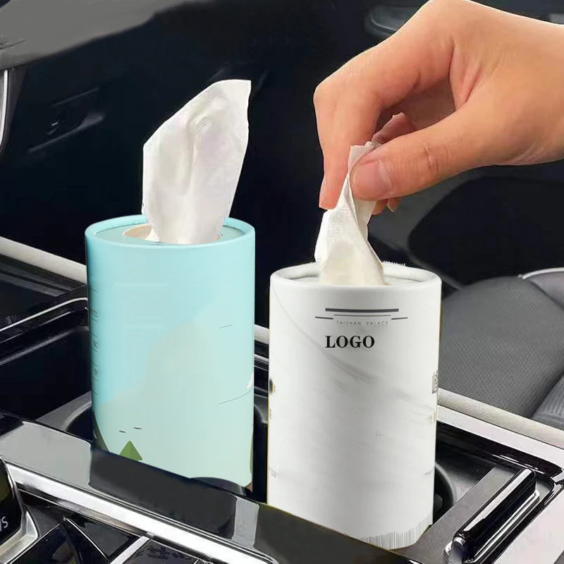 OEM Round container car travel facial tissue size bulk solid cup paper holder tissues Cylinder round tube car tissue paper box