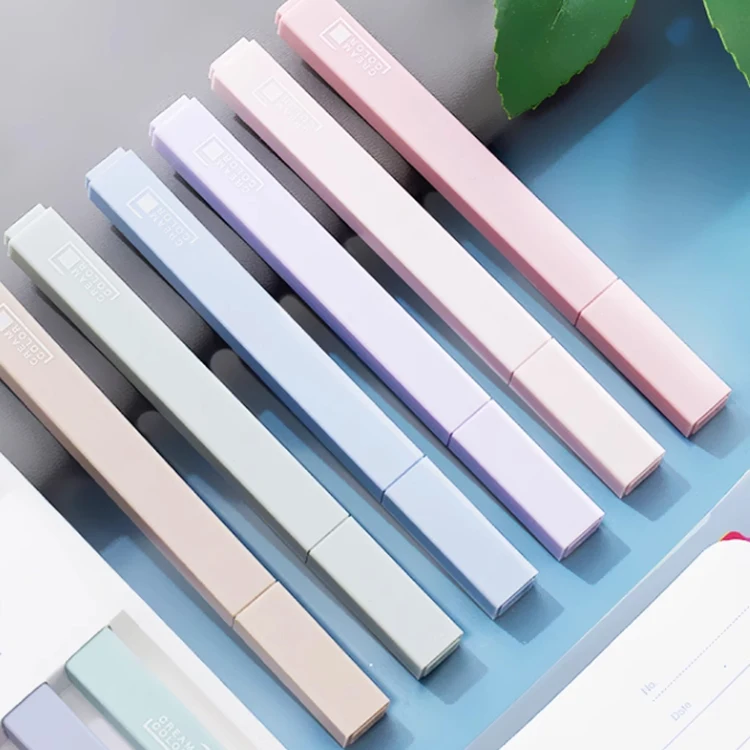 OEM custom low moq highlighter rectangular marker cheap macaron pastel colors highlighter pen set