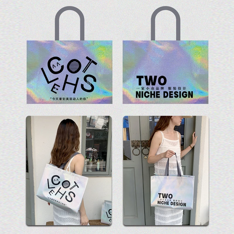 No MOQ metallic laminated pp non woven shopping bag gold non woven dress packaging tote bag advertising bag