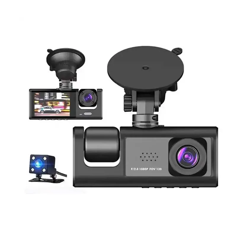 Cheap Font Rear and inside 3 Lens Vehicle Dash Cam 140 View Angle Car Black Box Car DVR Video Recorder with Wifi