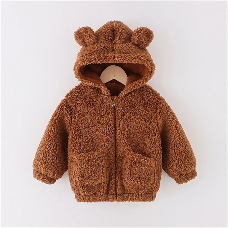 toddler flannel winter fleece baby girl boy hooded winter coat kids outdoor jacket
