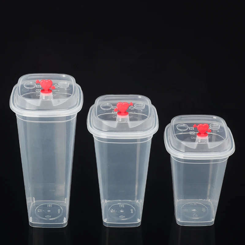 Hot cold drink cup with lid clear smoothie packaging cup large capacity plastic disposable cups with lid