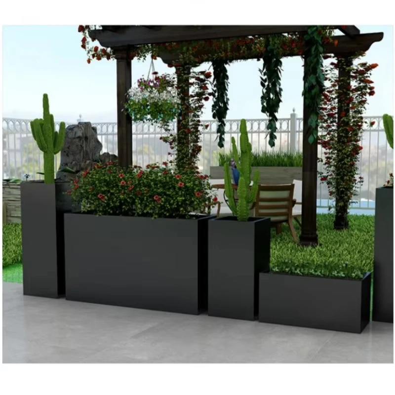 Garden supplies Outdoor large stainless steel metal flowerpots Plant containers Decorative rack boxes Custom flowerpots