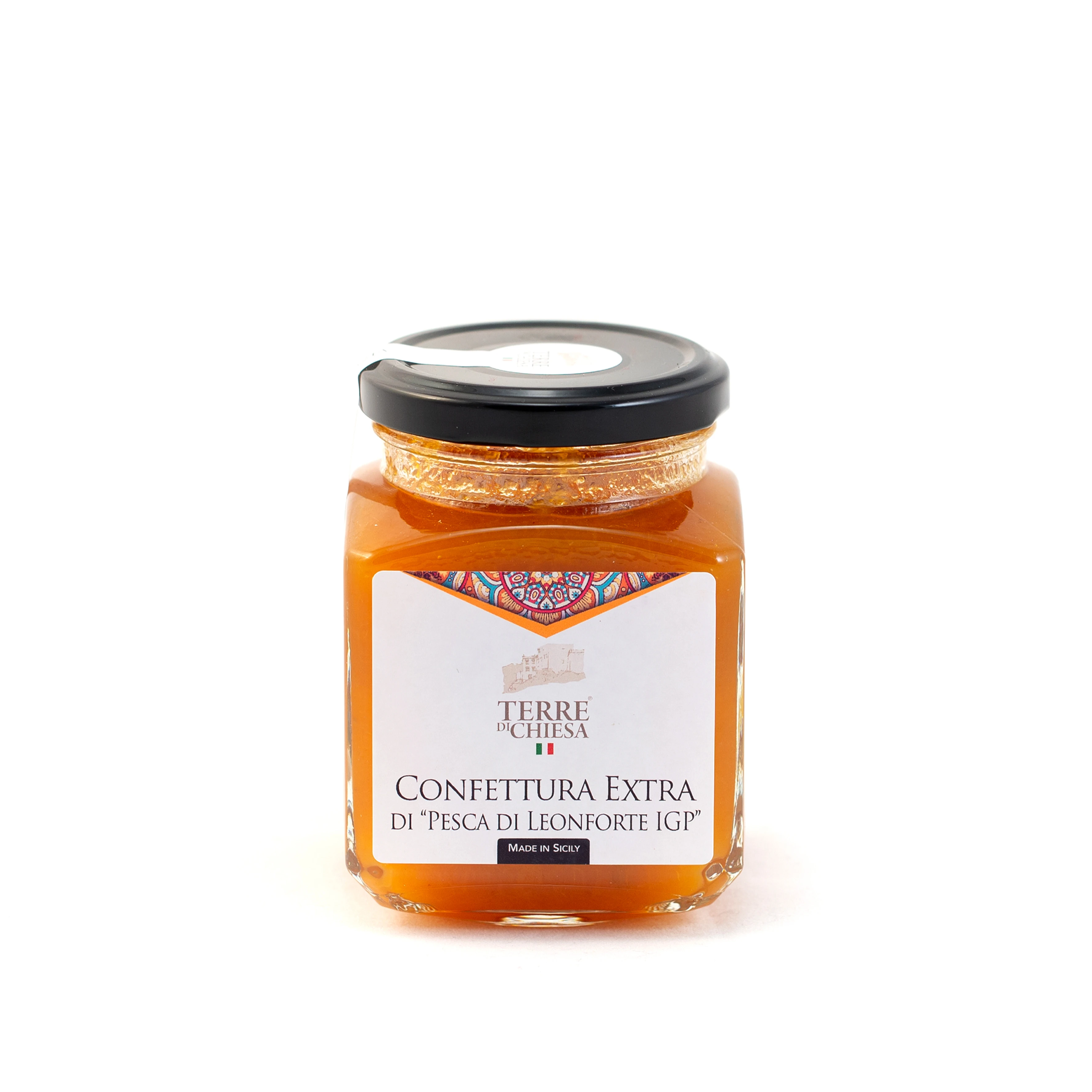 
Italian fruit jam from Leonforte PGI of peaches extra jam jar 