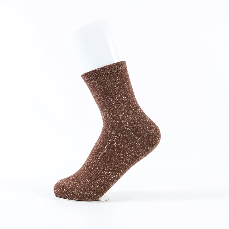 Wholesale Custom Shiny Made Metallic Yarn Women Glitter Silver Sparkly Ladies Lurex Socks With Silver