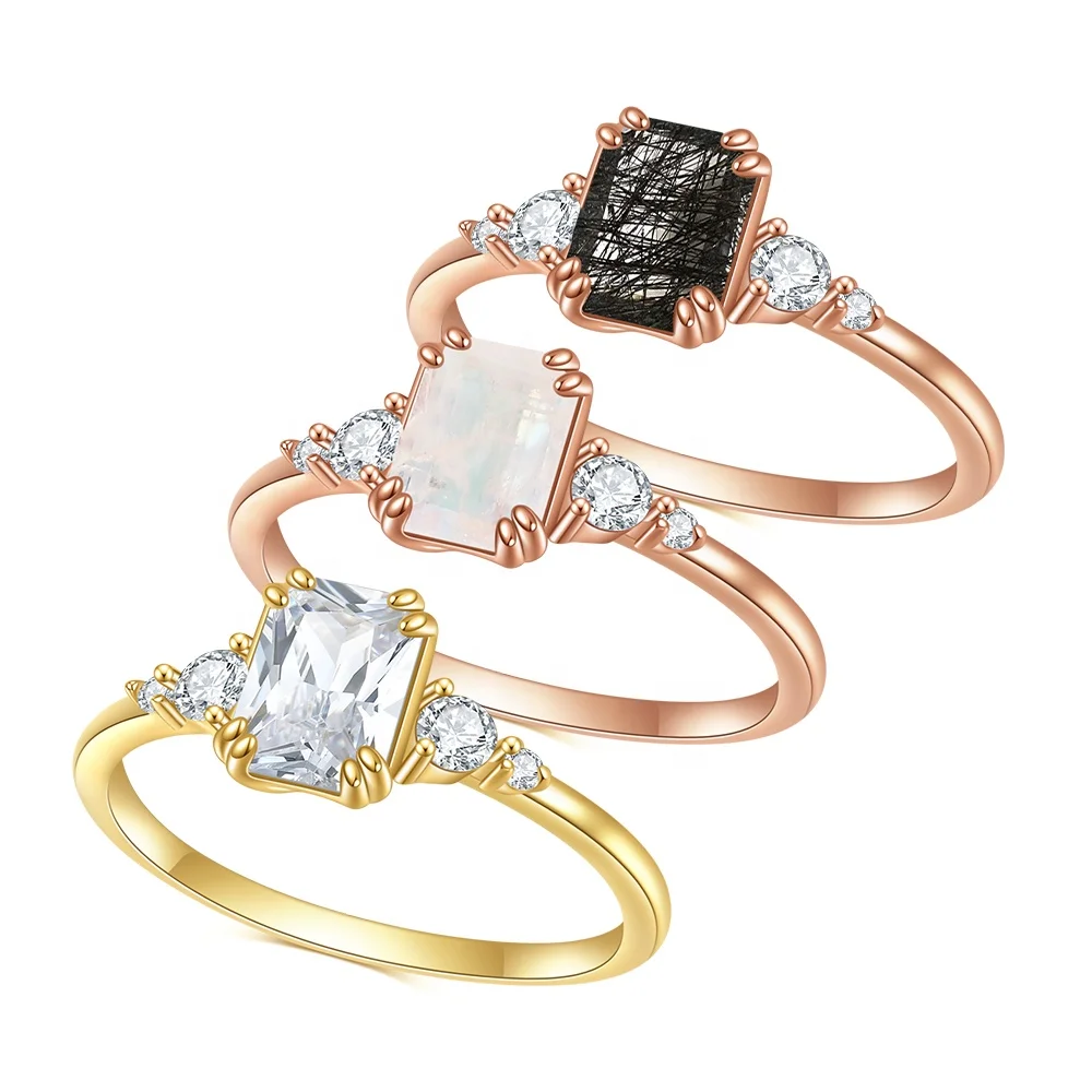 OL1023R Abiding New Arrival Fine Jewelry Emerald Cut Gemstone 925 Sterling Silver Gold Plated Ring For Engagement