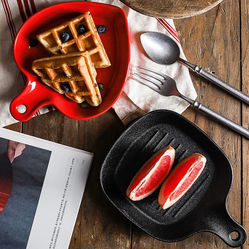 Nordic Ceramic Baking Tray Creative Western Food Plate With Handle Pasta Plate Home Oven Breakfast Plate
