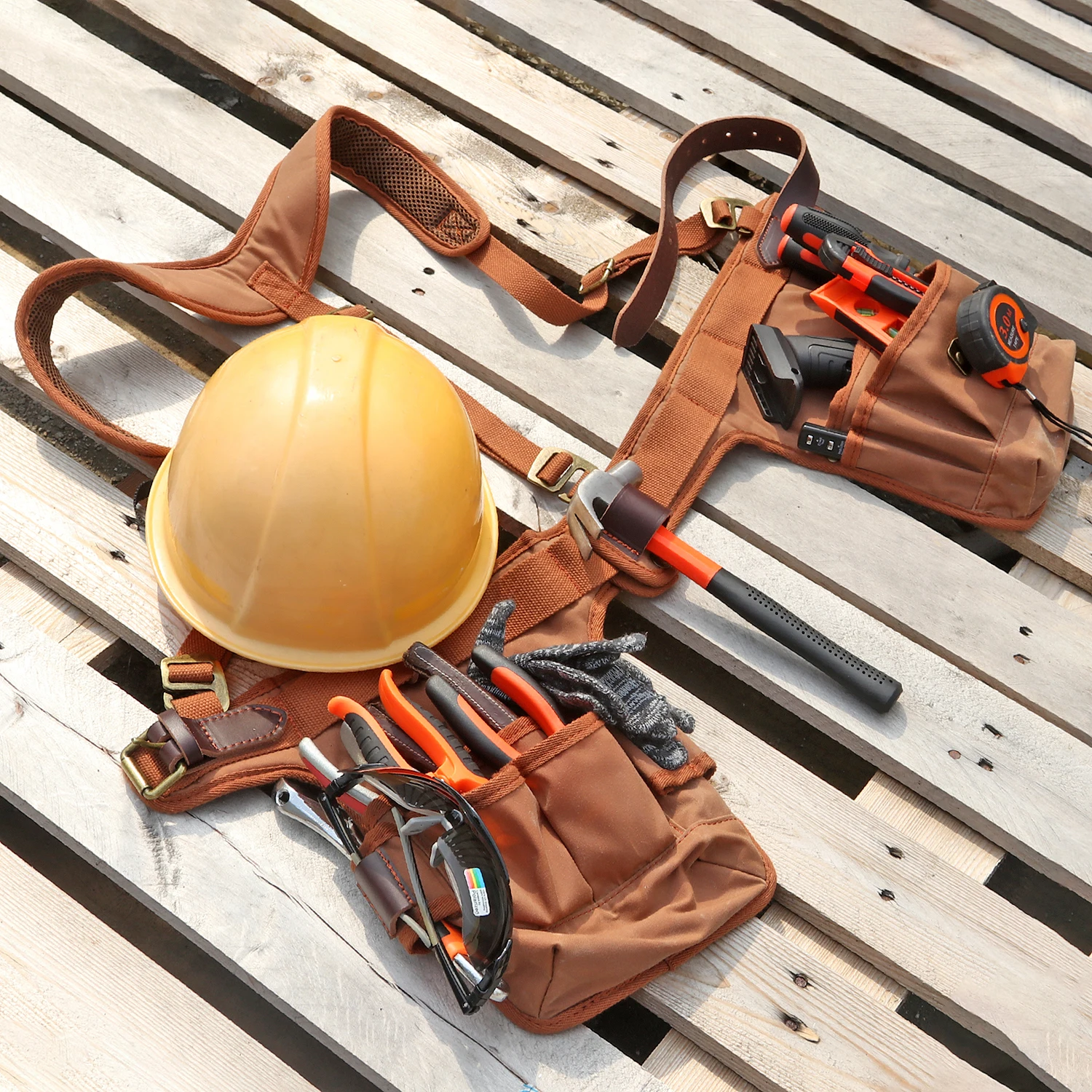Large Carpenters Heavy Duty Oxford Tool Belt Bag with Suspender Framer Canvas and Leather Customizable OEM Support