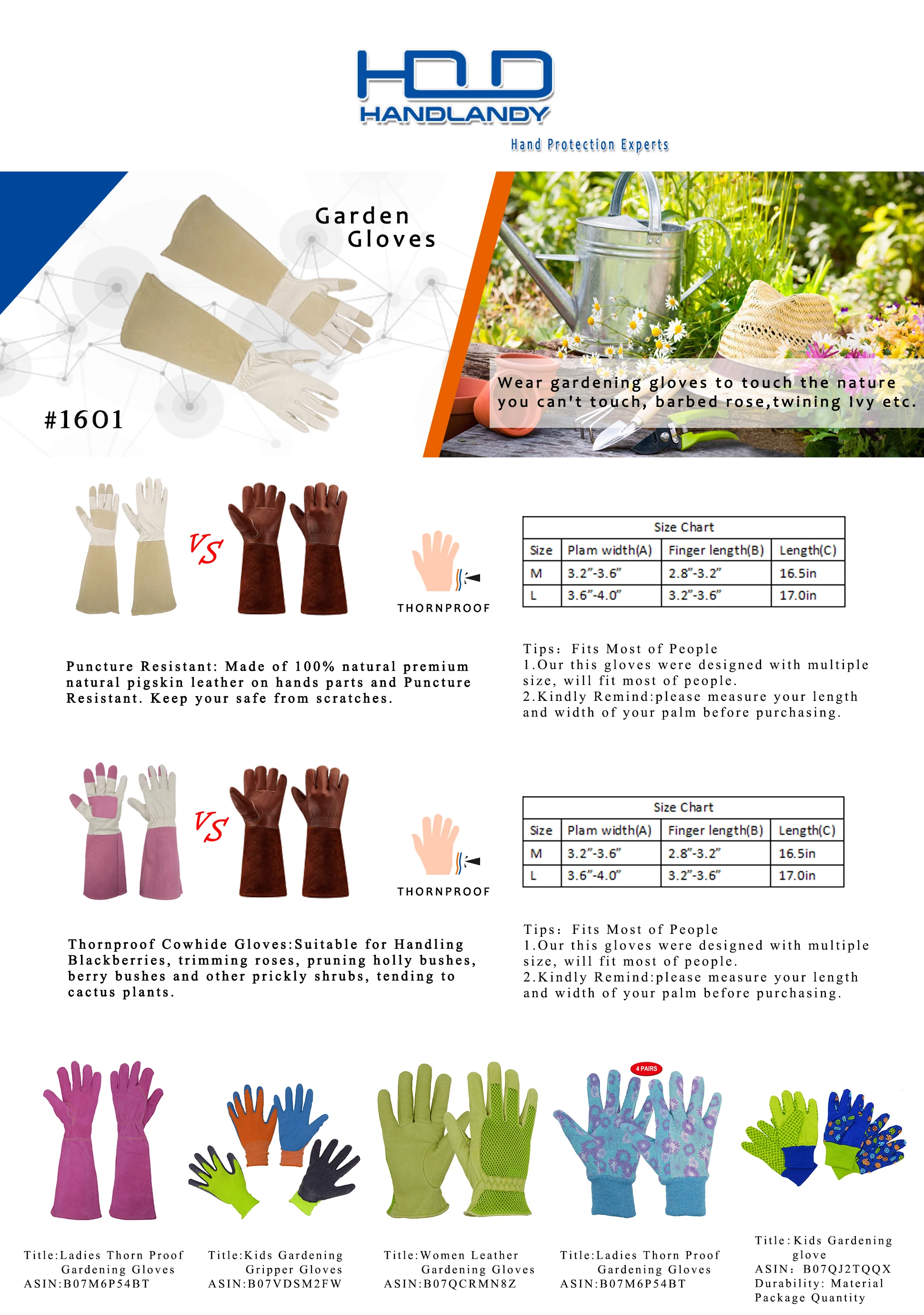 HANDLANDY Breathable Durability Gauntlet Ladies Garden Gloves Rose Pruning Gloves Pigskin Leather Garden Gloves