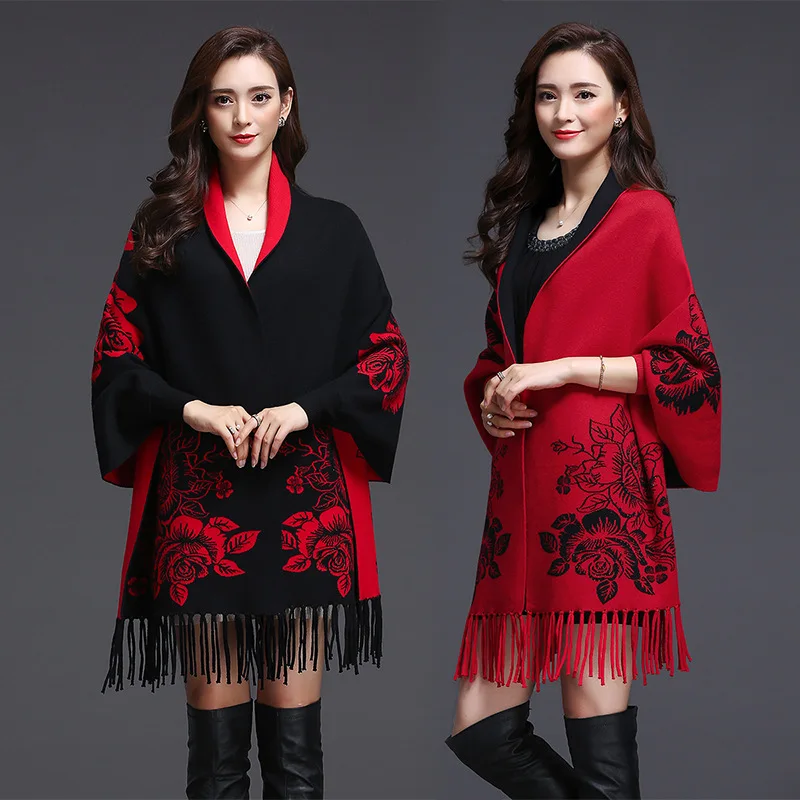 Wholesale 2021 hot sale ladies warm sleeve shawl fashion double said brand plus size long wrap women winter poncho mujer