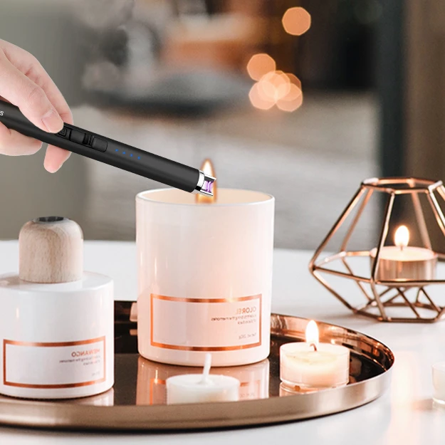 Wholesale custom logo metal usb rechargeable charging electronic encendedores flameless electric long bbq kitchen candle lighter