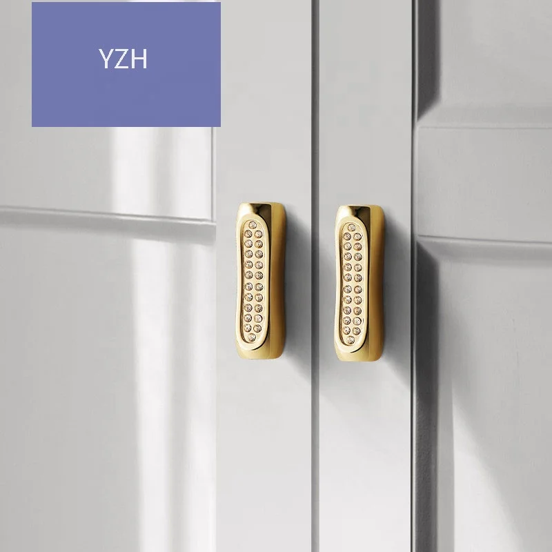 Luxury Interior Door Handle Chrome-plated black Gold decoration Diamond Glass Cabinet Door handle