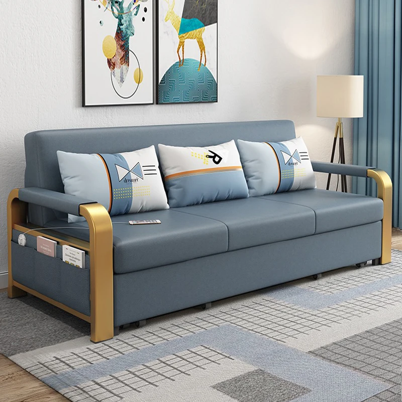 Modern Living Room Apartment Furniture Metal Frame Foldable Sofa Cum Bed With Storage Luxury Folding Sofa Bed
