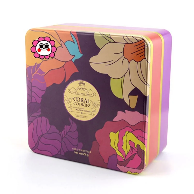 Square Cookie Tin Box For Food Grade Tinplate Packaging Moon Cake Tin Box Square Cookie Tin Box