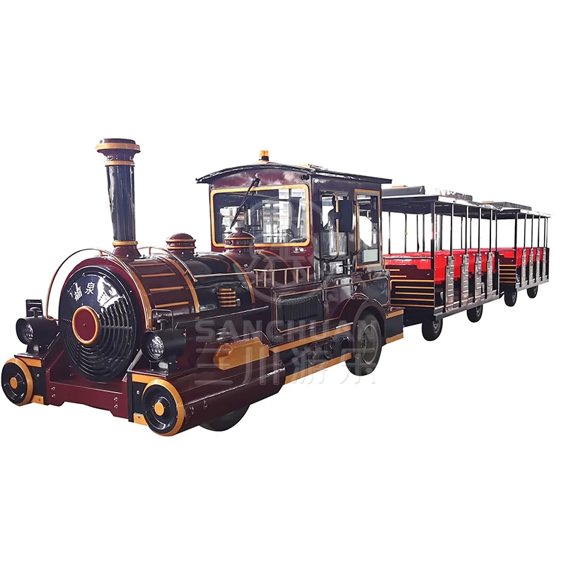 Sanchuan Outdoor Playground Business Locomotive Diesel Electric Trackless Trains For Amusement Park
