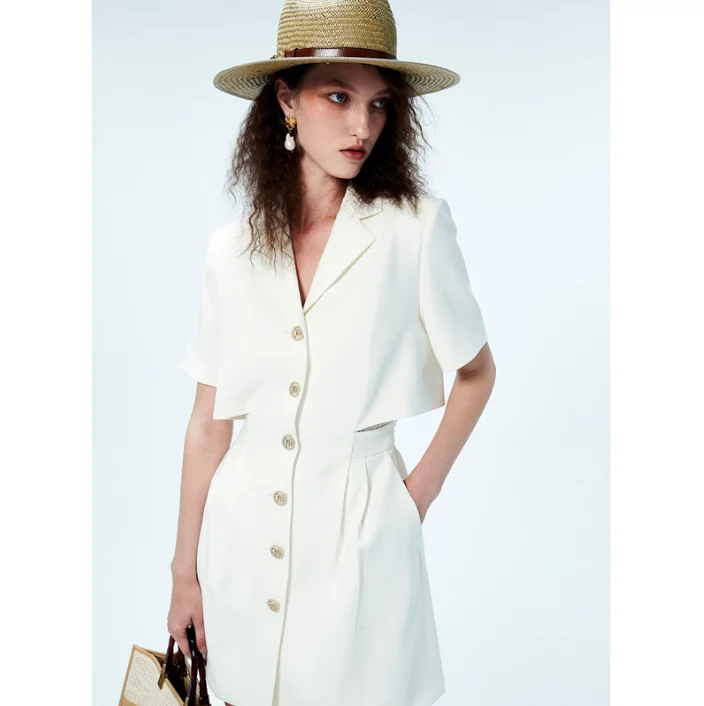 2022 summer French elegant lapel V neck exqusite women fashion slim dresses women lady elegant