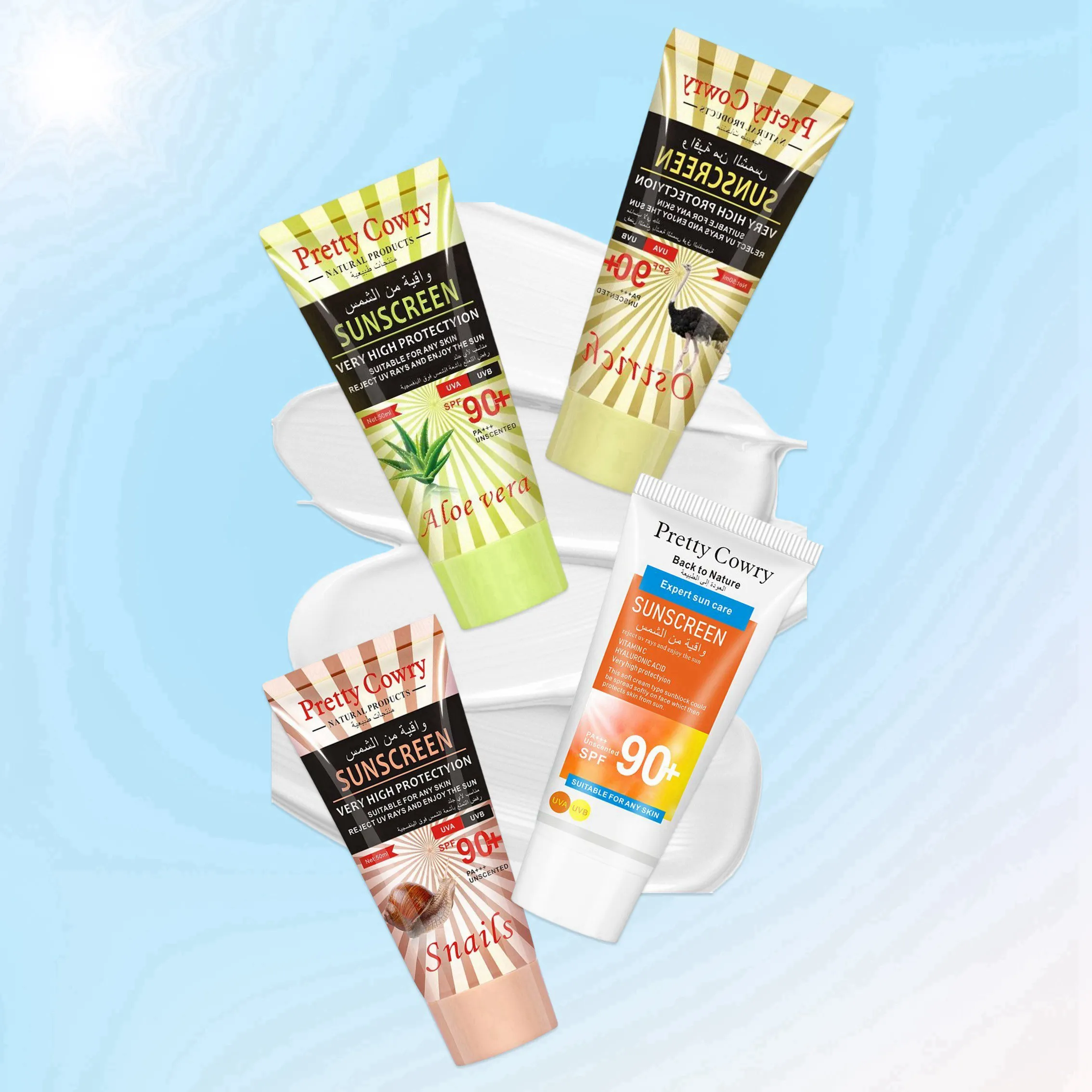 Pretty cowry sunscreen whitening moisturizer sunscreen organic vitamin C sunscreen lotion 50 spf PA +++